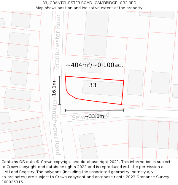 33, GRANTCHESTER ROAD, CAMBRIDGE, CB3 9ED: Plot and title map