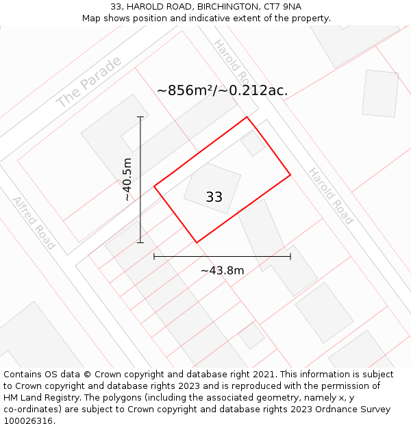 33, HAROLD ROAD, BIRCHINGTON, CT7 9NA: Plot and title map