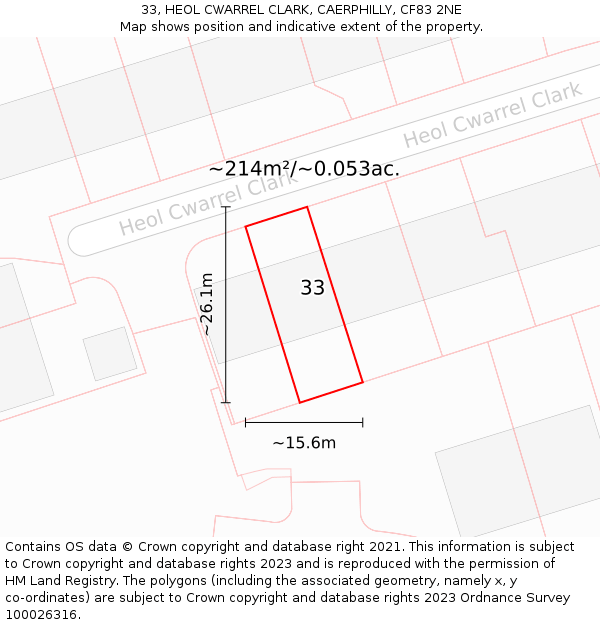 33, HEOL CWARREL CLARK, CAERPHILLY, CF83 2NE: Plot and title map