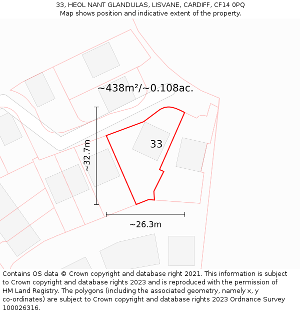 33, HEOL NANT GLANDULAS, LISVANE, CARDIFF, CF14 0PQ: Plot and title map