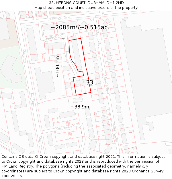 33, HERONS COURT, DURHAM, DH1 2HD: Plot and title map