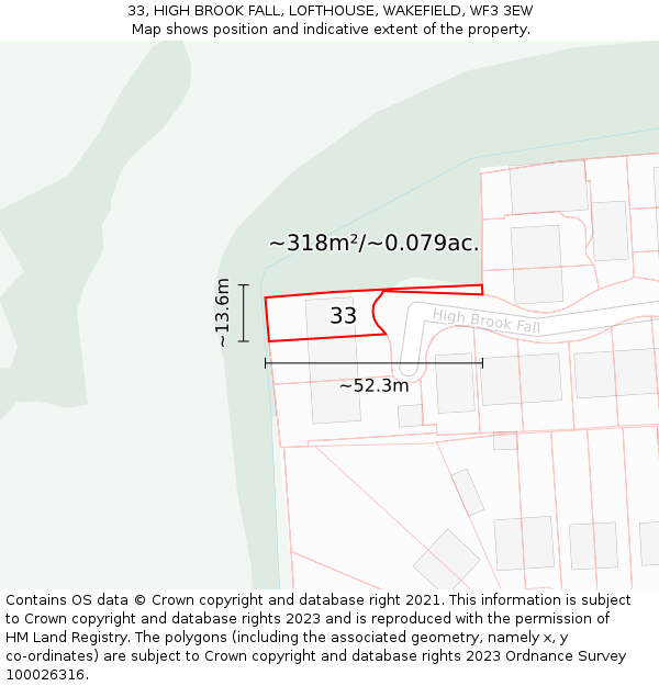 33, HIGH BROOK FALL, LOFTHOUSE, WAKEFIELD, WF3 3EW: Plot and title map