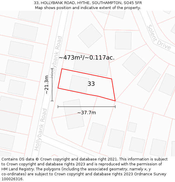 33, HOLLYBANK ROAD, HYTHE, SOUTHAMPTON, SO45 5FR: Plot and title map