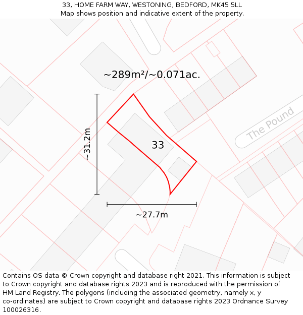 33, HOME FARM WAY, WESTONING, BEDFORD, MK45 5LL: Plot and title map