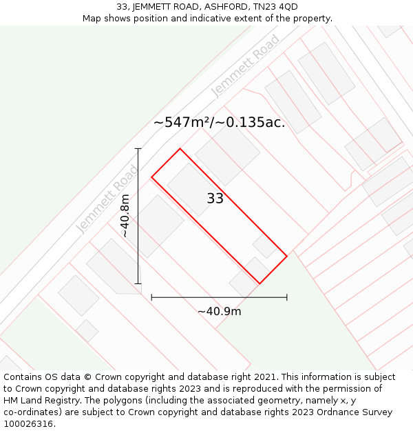 33, JEMMETT ROAD, ASHFORD, TN23 4QD: Plot and title map
