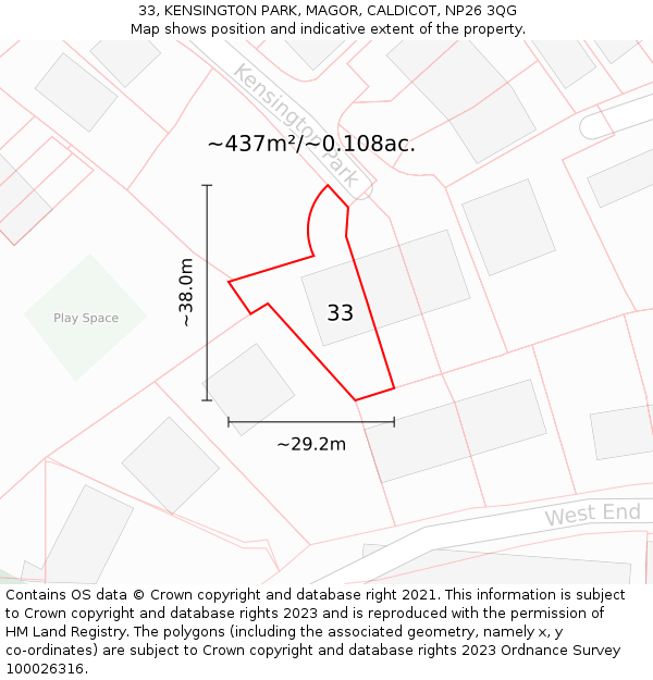 33, KENSINGTON PARK, MAGOR, CALDICOT, NP26 3QG: Plot and title map