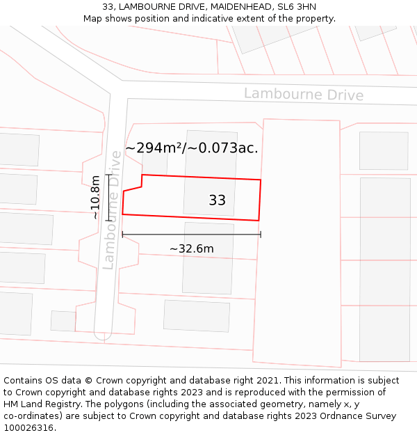 33, LAMBOURNE DRIVE, MAIDENHEAD, SL6 3HN: Plot and title map