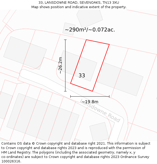 33, LANSDOWNE ROAD, SEVENOAKS, TN13 3XU: Plot and title map