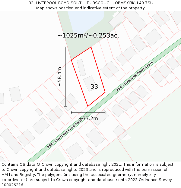 33, LIVERPOOL ROAD SOUTH, BURSCOUGH, ORMSKIRK, L40 7SU: Plot and title map