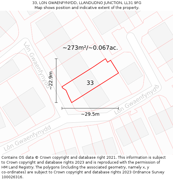 33, LON GWAENFYNYDD, LLANDUDNO JUNCTION, LL31 9FG: Plot and title map