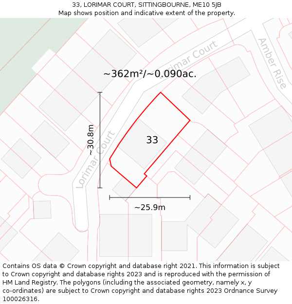 33, LORIMAR COURT, SITTINGBOURNE, ME10 5JB: Plot and title map