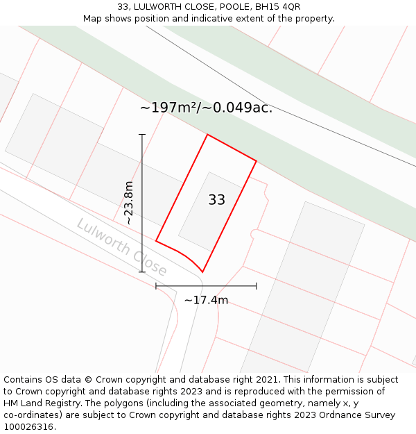 33, LULWORTH CLOSE, POOLE, BH15 4QR: Plot and title map