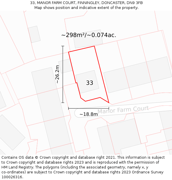33, MANOR FARM COURT, FINNINGLEY, DONCASTER, DN9 3FB: Plot and title map