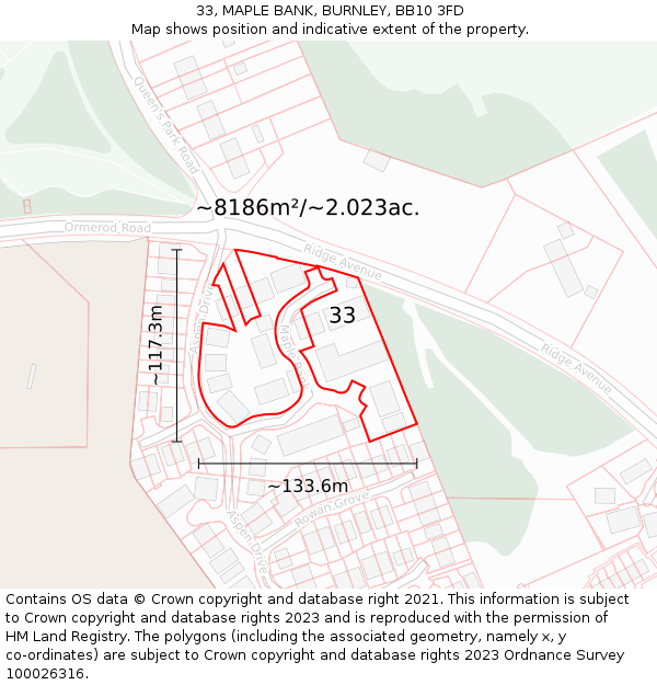 33, MAPLE BANK, BURNLEY, BB10 3FD: Plot and title map