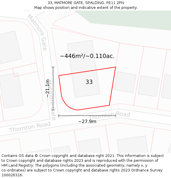 33, MATMORE GATE, SPALDING, PE11 2PN: Plot and title map