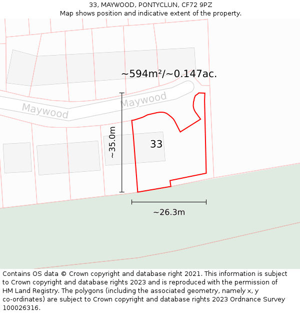 33, MAYWOOD, PONTYCLUN, CF72 9PZ: Plot and title map