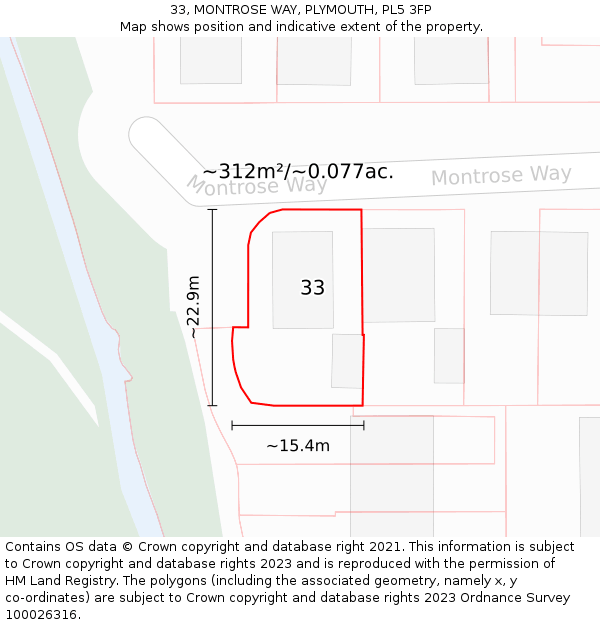 33, MONTROSE WAY, PLYMOUTH, PL5 3FP: Plot and title map