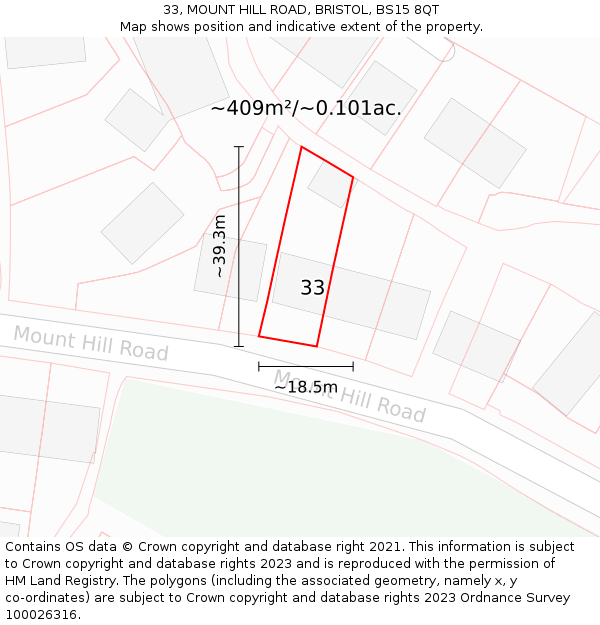 33, MOUNT HILL ROAD, BRISTOL, BS15 8QT: Plot and title map