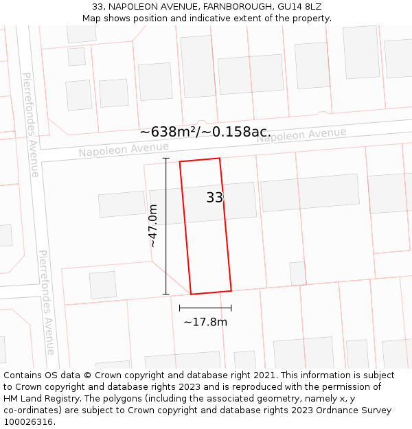 33, NAPOLEON AVENUE, FARNBOROUGH, GU14 8LZ: Plot and title map