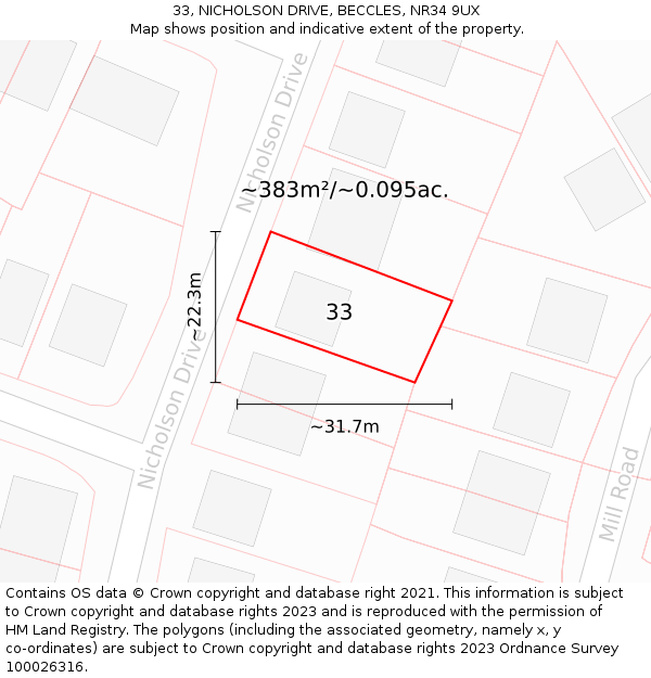 33, NICHOLSON DRIVE, BECCLES, NR34 9UX: Plot and title map