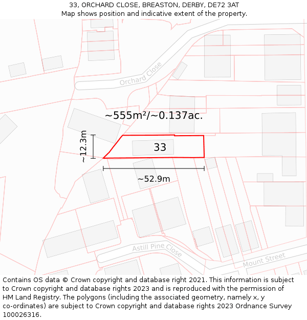 33, ORCHARD CLOSE, BREASTON, DERBY, DE72 3AT: Plot and title map