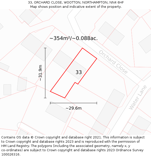 33, ORCHARD CLOSE, WOOTTON, NORTHAMPTON, NN4 6HF: Plot and title map