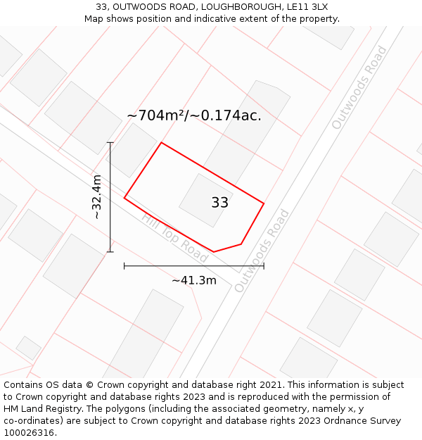 33, OUTWOODS ROAD, LOUGHBOROUGH, LE11 3LX: Plot and title map