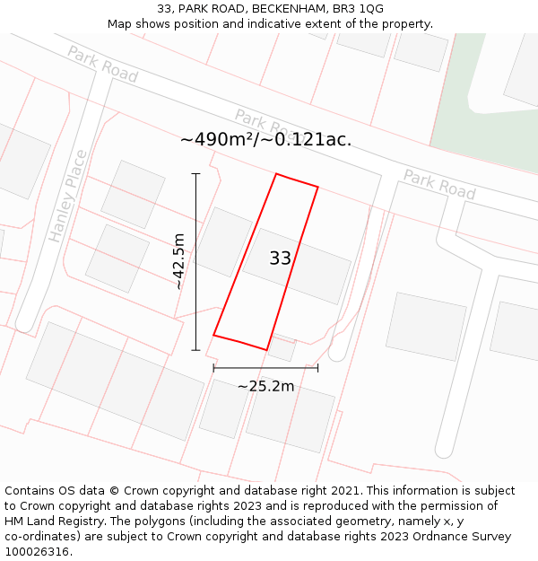 33, PARK ROAD, BECKENHAM, BR3 1QG: Plot and title map