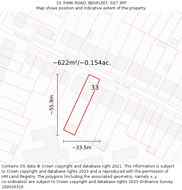 33, PARK ROAD, BENFLEET, SS7 3PP: Plot and title map