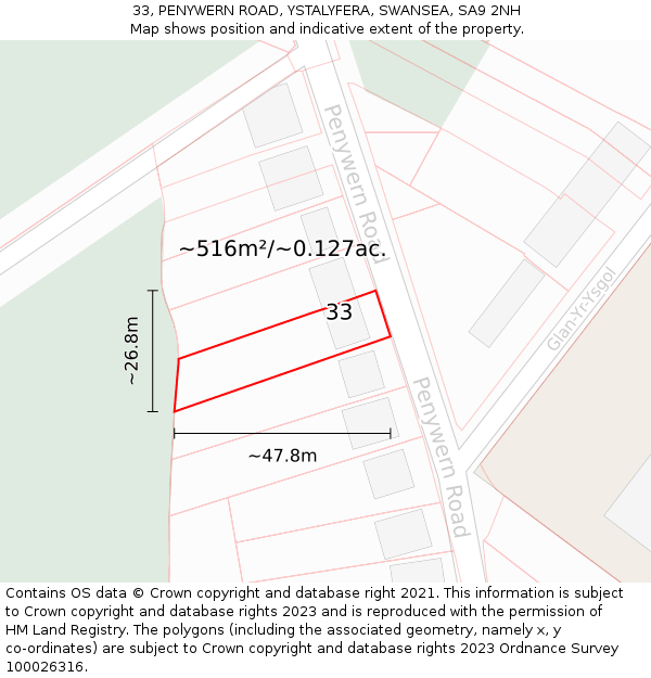 33, PENYWERN ROAD, YSTALYFERA, SWANSEA, SA9 2NH: Plot and title map