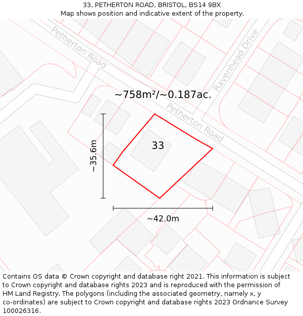 33, PETHERTON ROAD, BRISTOL, BS14 9BX: Plot and title map