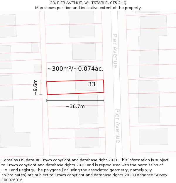 33, PIER AVENUE, WHITSTABLE, CT5 2HQ: Plot and title map