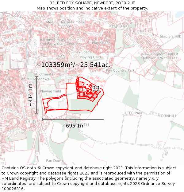 33, RED FOX SQUARE, NEWPORT, PO30 2HF: Plot and title map