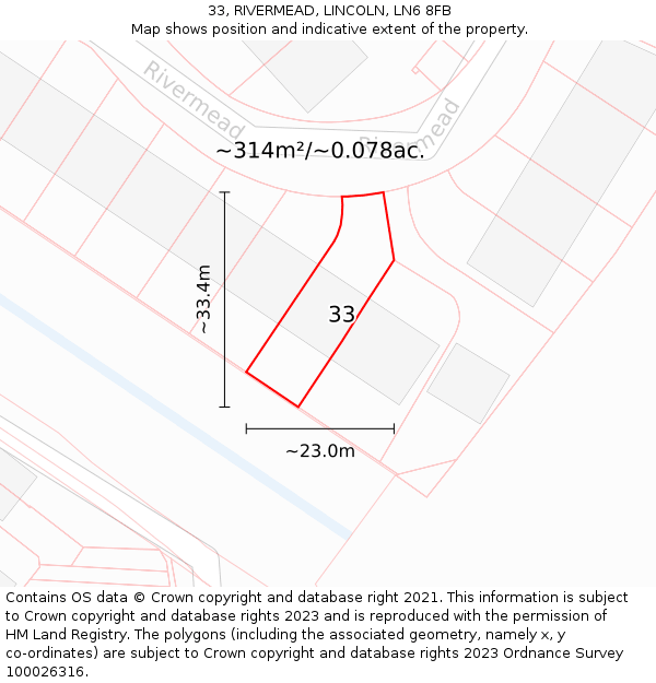 33, RIVERMEAD, LINCOLN, LN6 8FB: Plot and title map
