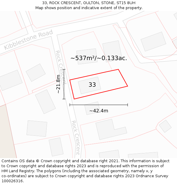 33, ROCK CRESCENT, OULTON, STONE, ST15 8UH: Plot and title map