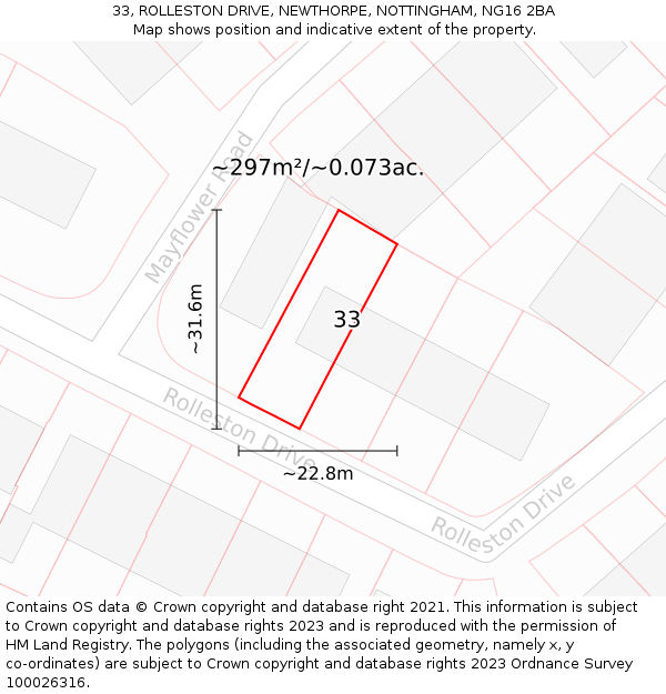 33, ROLLESTON DRIVE, NEWTHORPE, NOTTINGHAM, NG16 2BA: Plot and title map