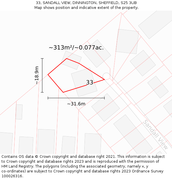 33, SANDALL VIEW, DINNINGTON, SHEFFIELD, S25 3UB: Plot and title map