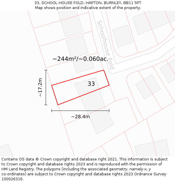 33, SCHOOL HOUSE FOLD, HAPTON, BURNLEY, BB11 5PT: Plot and title map