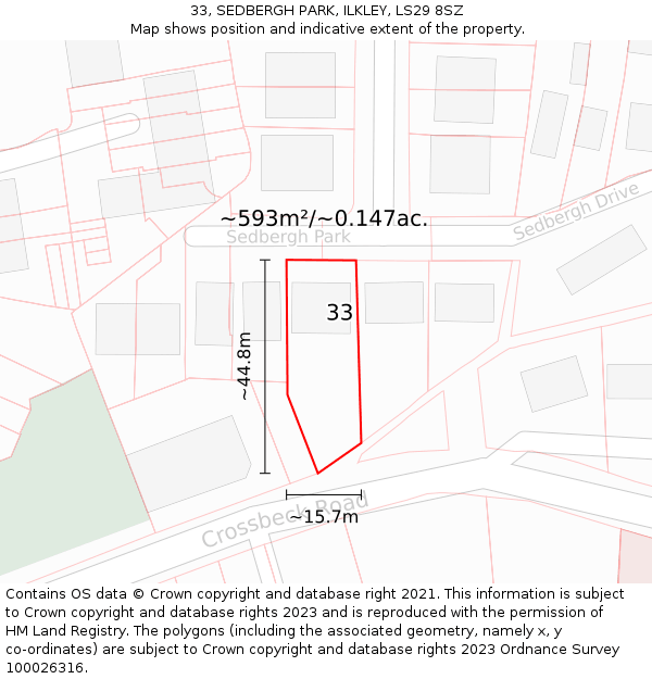 33, SEDBERGH PARK, ILKLEY, LS29 8SZ: Plot and title map