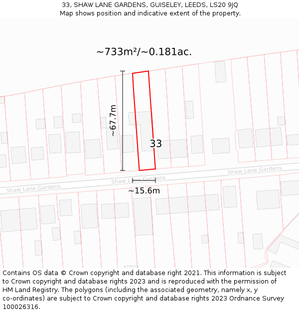 33, SHAW LANE GARDENS, GUISELEY, LEEDS, LS20 9JQ: Plot and title map