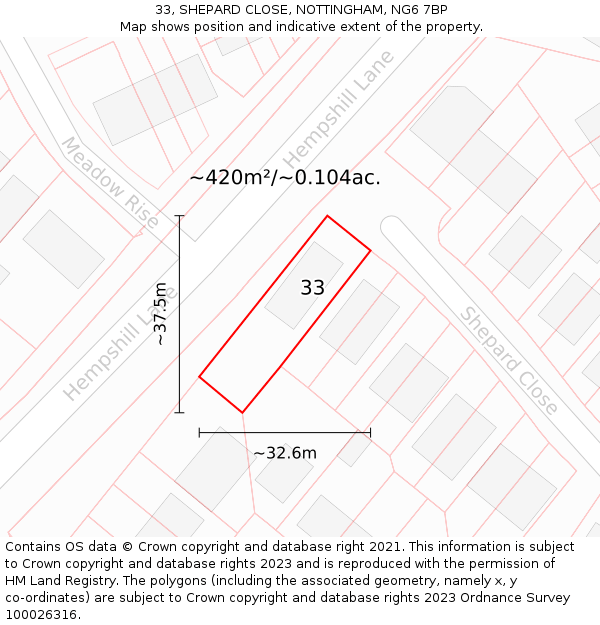 33, SHEPARD CLOSE, NOTTINGHAM, NG6 7BP: Plot and title map