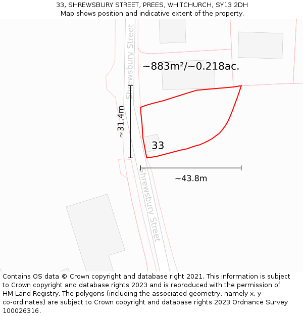 33, SHREWSBURY STREET, PREES, WHITCHURCH, SY13 2DH: Plot and title map