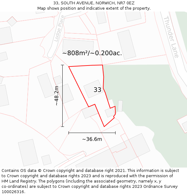 33, SOUTH AVENUE, NORWICH, NR7 0EZ: Plot and title map