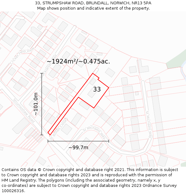 33, STRUMPSHAW ROAD, BRUNDALL, NORWICH, NR13 5PA: Plot and title map