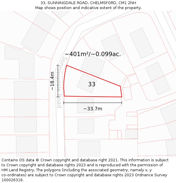 33, SUNNINGDALE ROAD, CHELMSFORD, CM1 2NH: Plot and title map