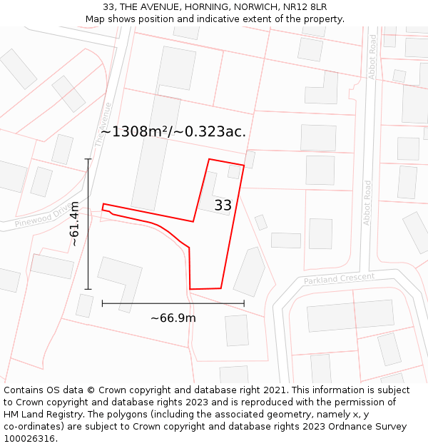 33, THE AVENUE, HORNING, NORWICH, NR12 8LR: Plot and title map