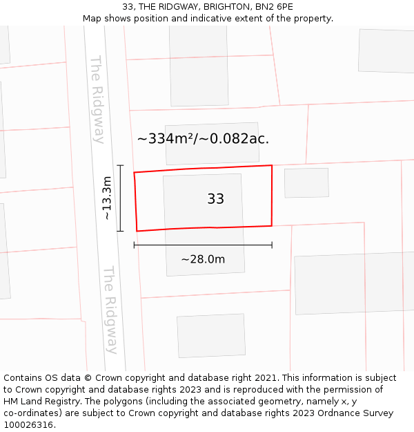 33, THE RIDGWAY, BRIGHTON, BN2 6PE: Plot and title map