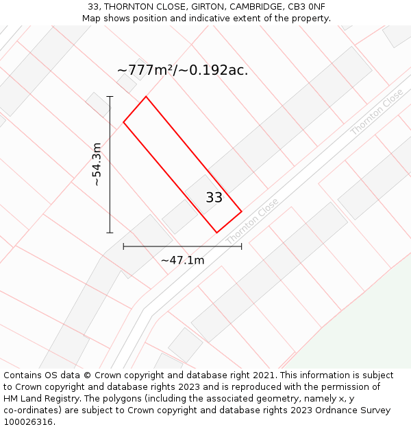 33, THORNTON CLOSE, GIRTON, CAMBRIDGE, CB3 0NF: Plot and title map