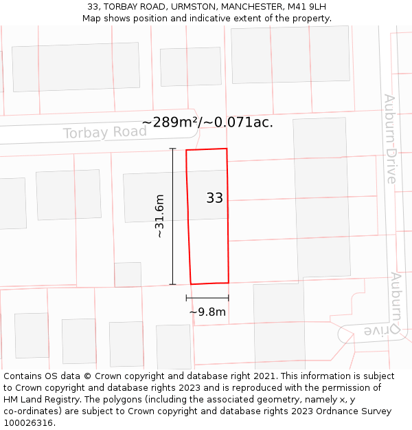 33, TORBAY ROAD, URMSTON, MANCHESTER, M41 9LH: Plot and title map