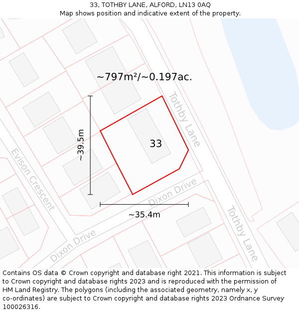 33, TOTHBY LANE, ALFORD, LN13 0AQ: Plot and title map